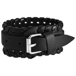 Bracelet de Force en cuir noir tressé - 1 boucle - 2 - BW69