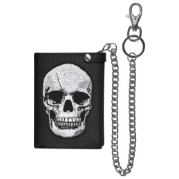 Portefeuille en cuir noir avec chaîne - Big Skull - 1 - PTF202